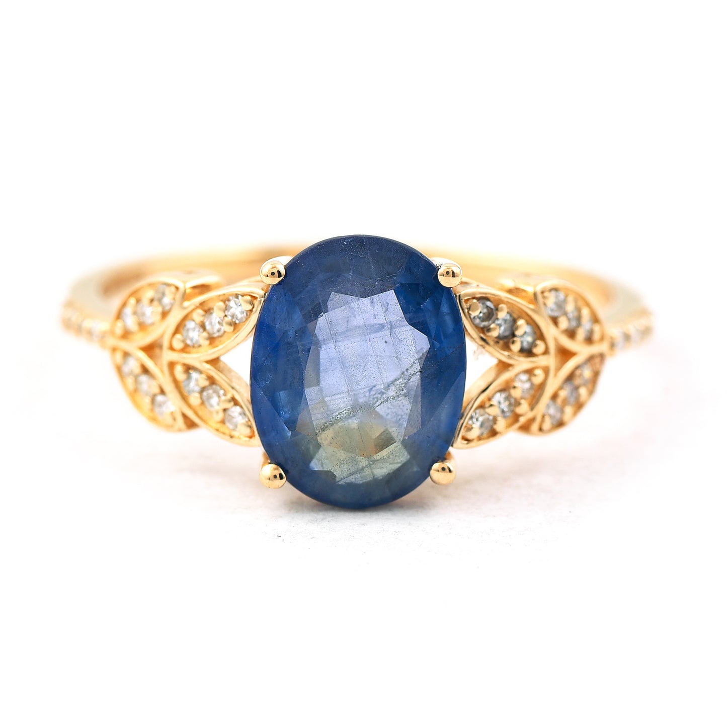 1.89 Ct Oval Mixed Cut Natural Sapphire 14K Gold Ring