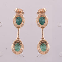 3.40 Ct Oval Mixed Cut Natural Emerald 14K Gold Earrings