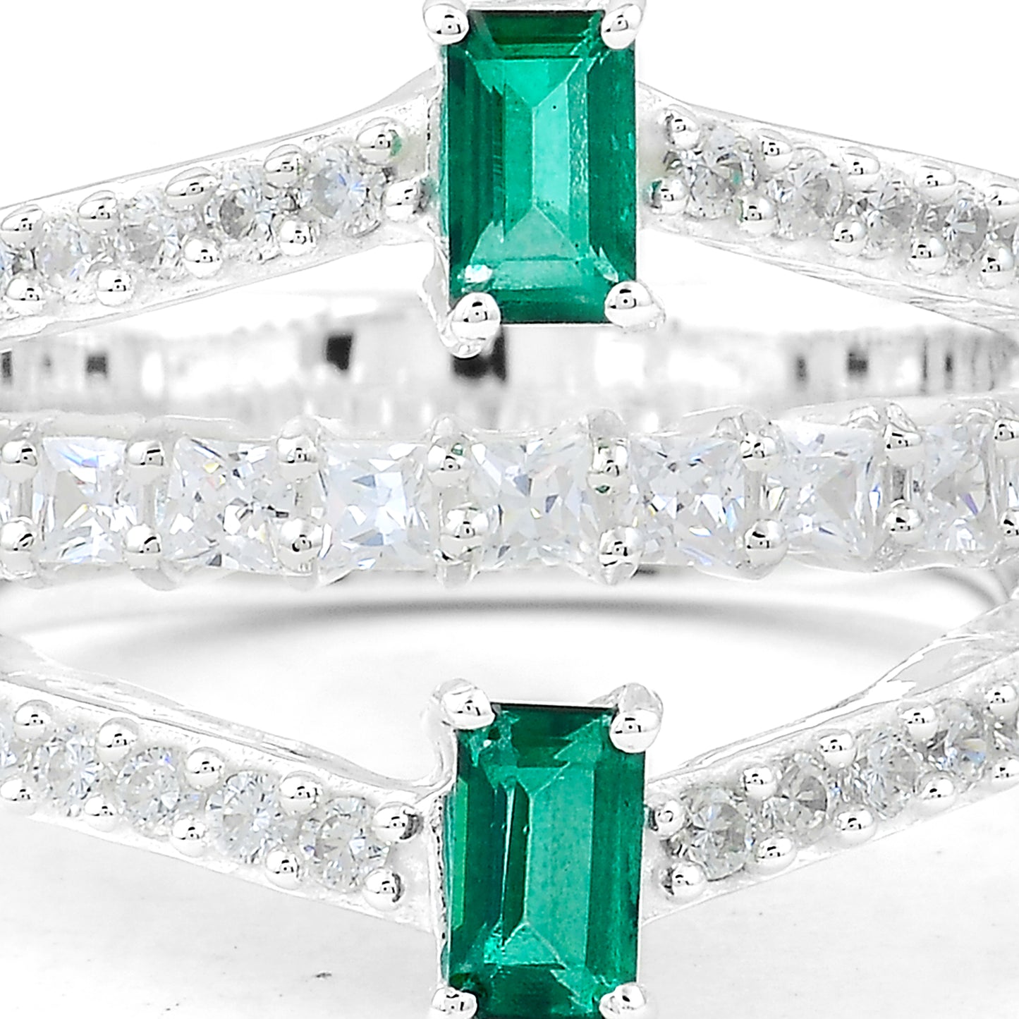 2.67 Ct Octagon Green Topaz, Cubic Zirconia 925 Sterling Silver Ring
