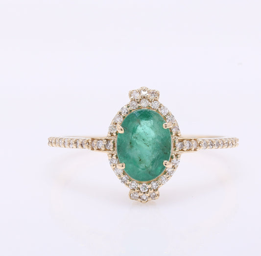 1.34 Ct Oval Mixed Cut Natural Emerald 14K Gold Ring