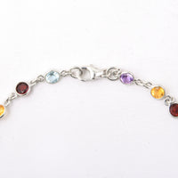 5.58 Ct Round Garnet, Peridot, Blue Topaz, Citrine, Amethyst 925 Sterling Silver Bracelet