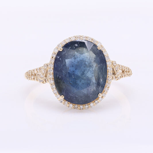 6.66 Ct Oval Mixed Cut Natural Sapphire 14K Gold Ring