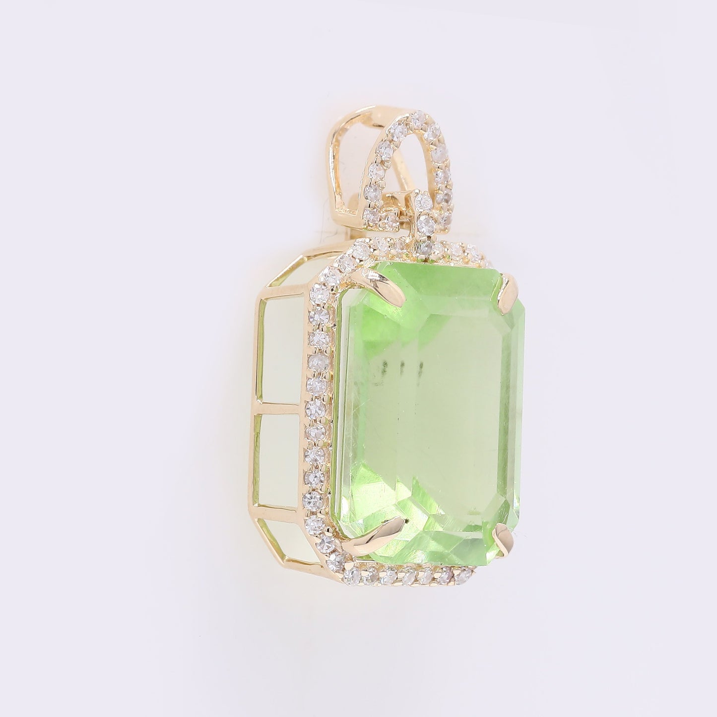 7.59 Ct Octagon Step Cut Natural Peridot 14K Gold Pendant
