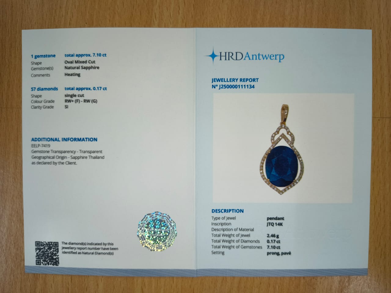 7.27 Ct Oval Mixed Cut Natural Sapphire 14K Gold Pendant