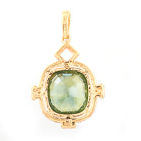4.45 Ct Cushion Mixed Cut Natural Green Sapphire 14K Gold Pendant