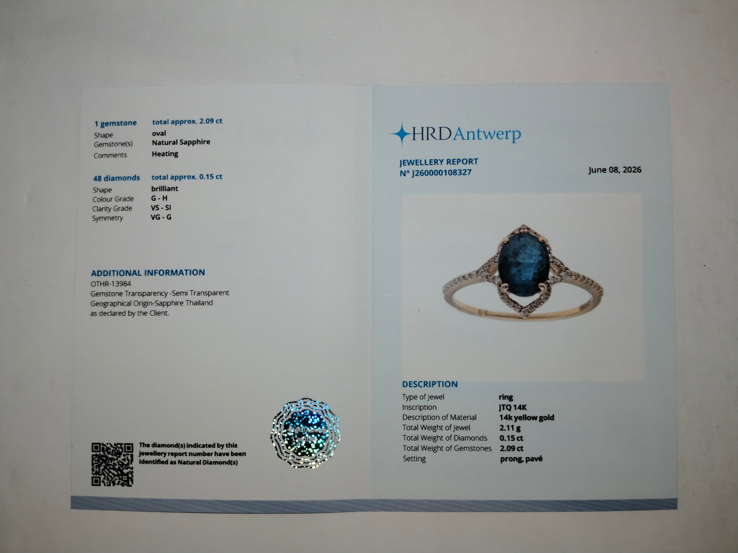 2.24 Ct Oval Mixed Cut Natural Sapphire 14K Gold Ring