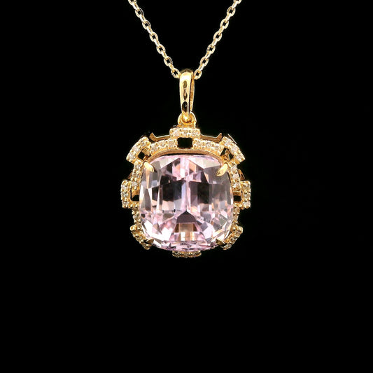 8.28 Ct Cushion Kunzite 14K Gold Pendant