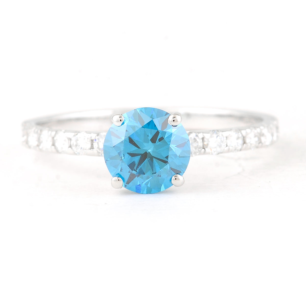 1.42 Carats Blue Lab Grown Diamond 14K Gold Ring