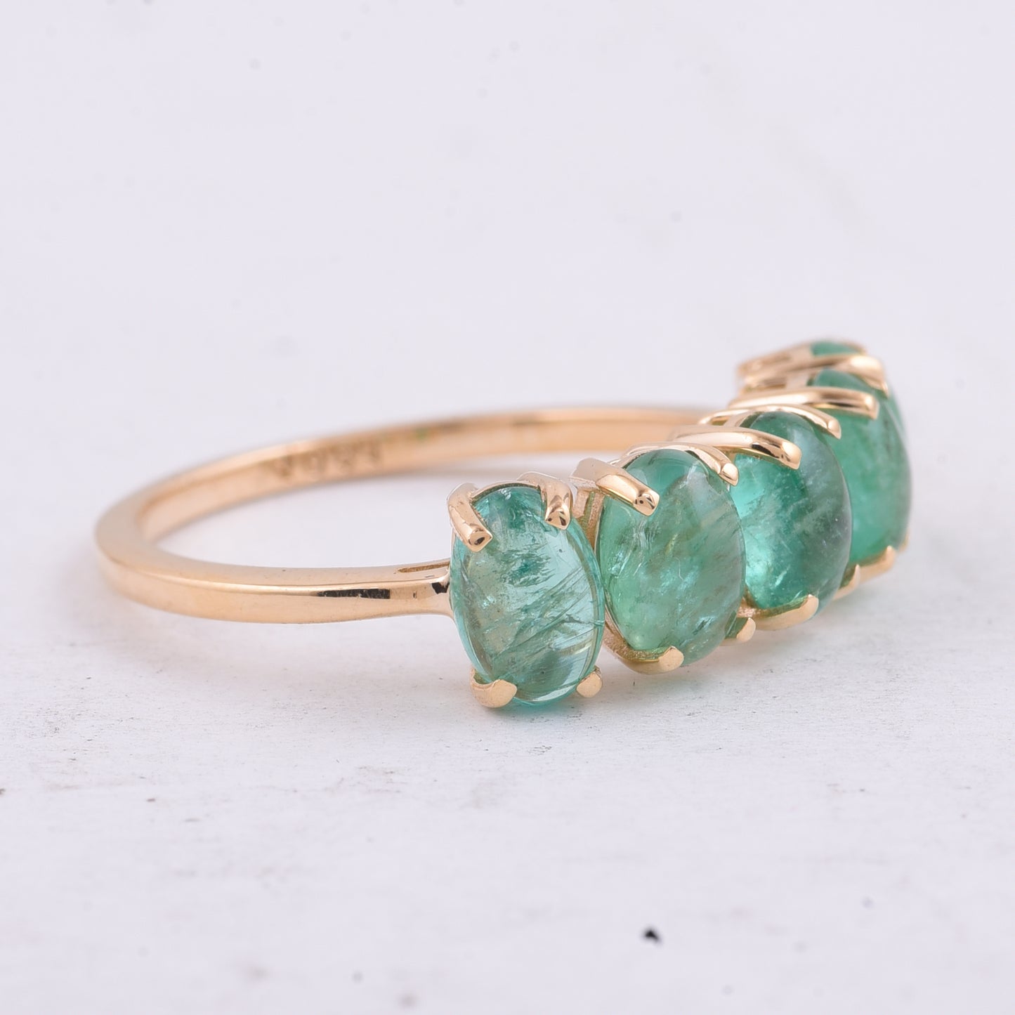 2.57 Ct Oval Cabochon Cut Natural Emerald 14K Gold Ring