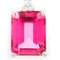 2.90 Ct Octagon Pink Topaz, White Zircon, 925 Sterling Silver Pendant