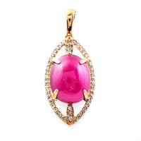 6.89 Ct Oval Cabochon Cut Natural Ruby 14K Gold Pendant