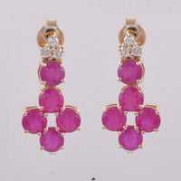 3.29 Ct Round Natural Ruby 14K Gold Earrings