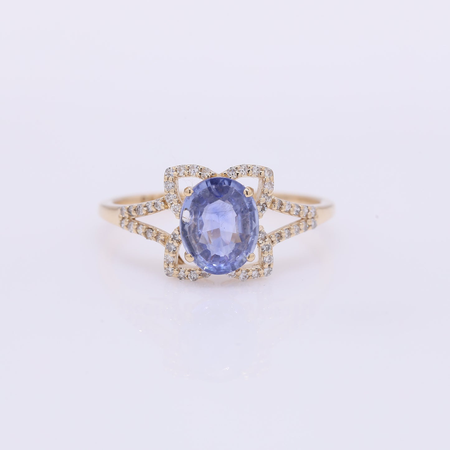 1.58 Ct Oval Mixed Cut Natural Sapphire 14K Gold Ring
