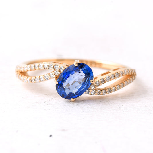 1.05 Ct Oval Mixed Cut Natural Sapphire 14K Gold Ring