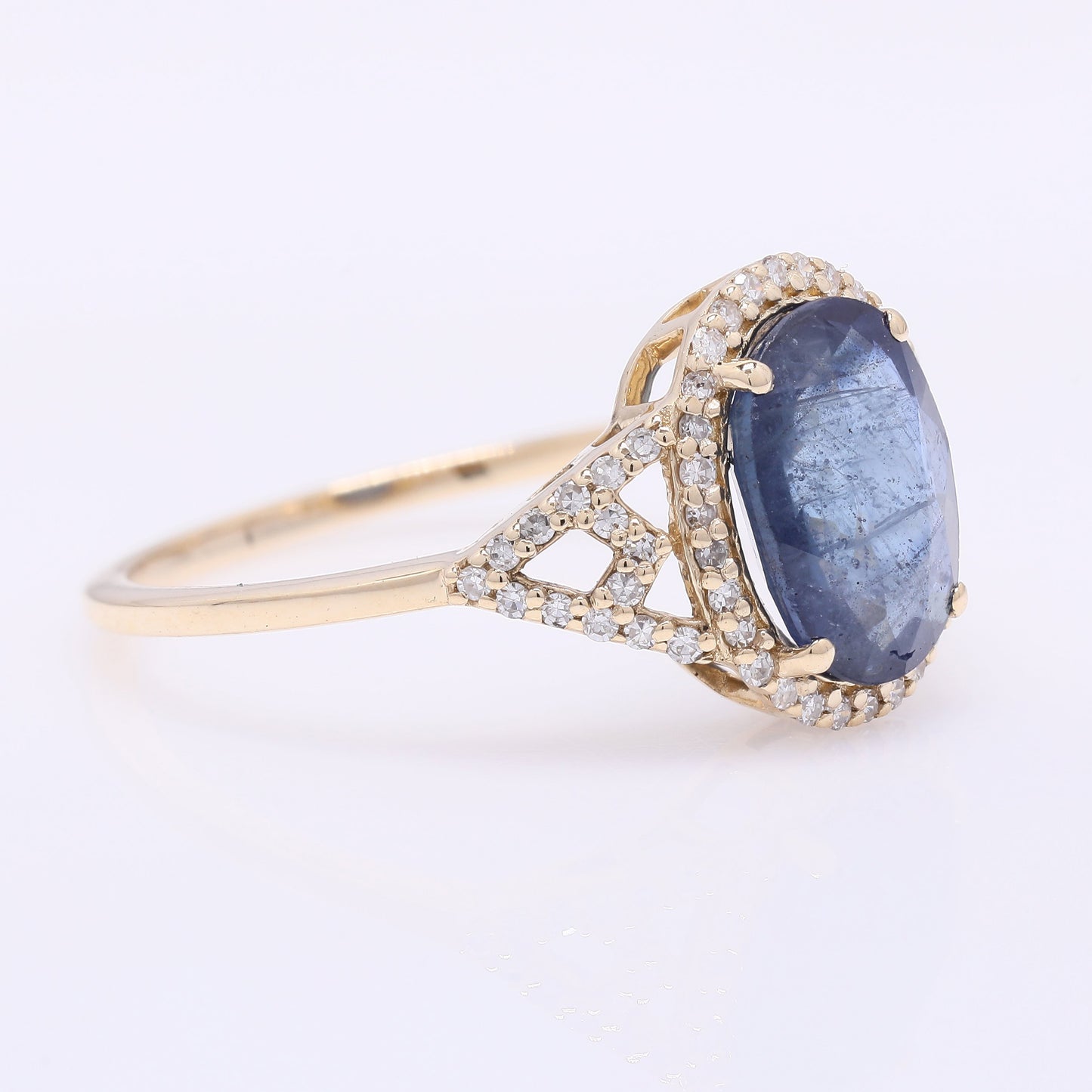 2.50 Ct Oval Mixed Cut Natural Sapphire 14K Gold Ring