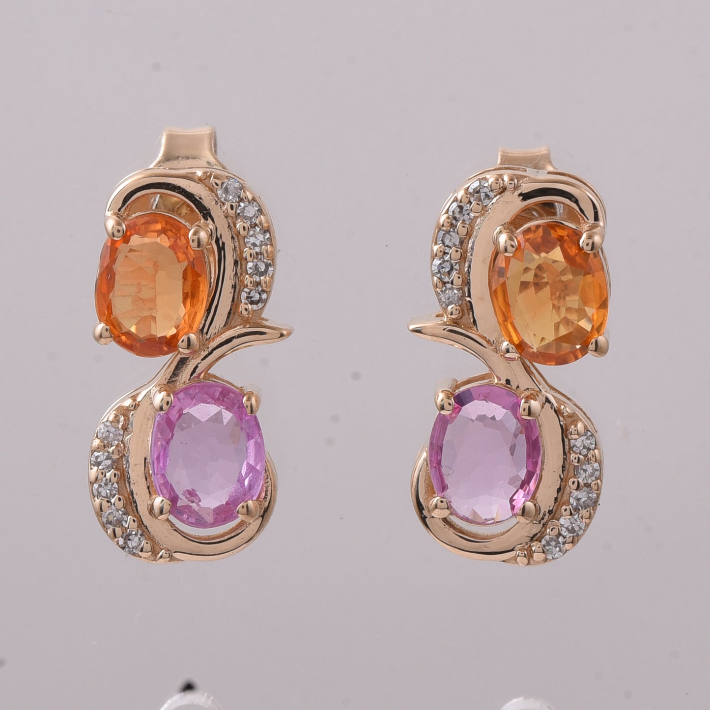 2.08 Ct Oval Mixed Cut Natural Multi-Coloured Sapphire 14K Gold Earrings