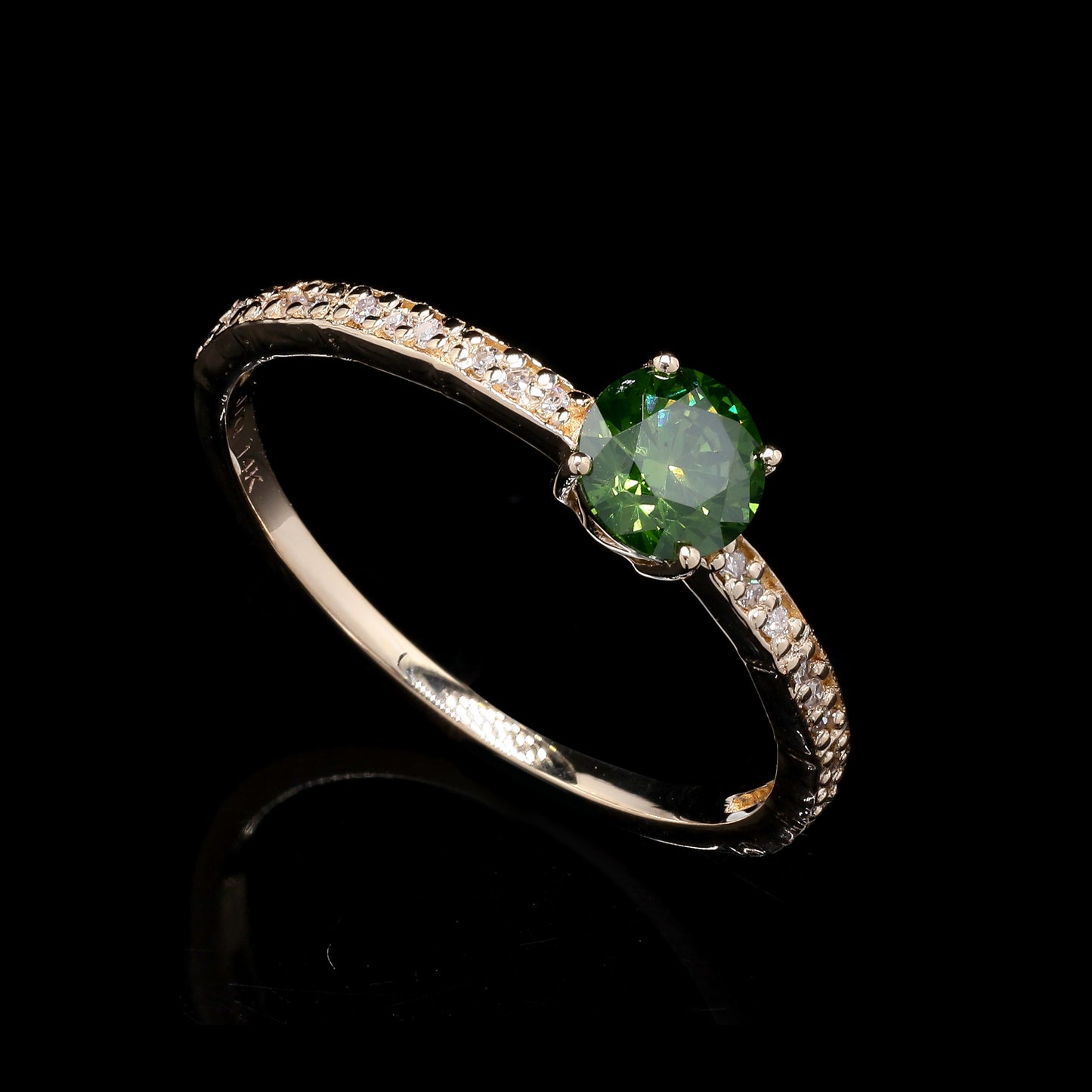 0.59 Ct Round Green Diamond 14K Gold Ring