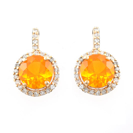 1.26 Ct Round Mixed Cut Natural Fire Opal 14K Gold Earrings