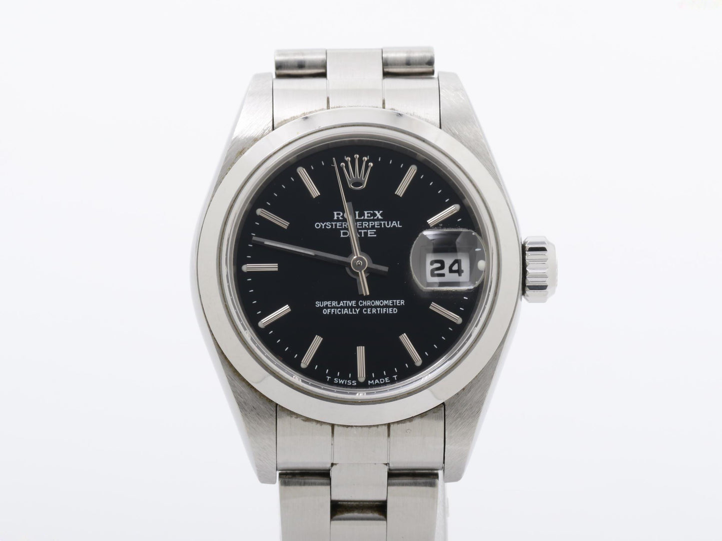 Rolex - 69160 - Oyster Perpetual Date Black Dial Ladies Automatic Watch, A Serial, 26mm