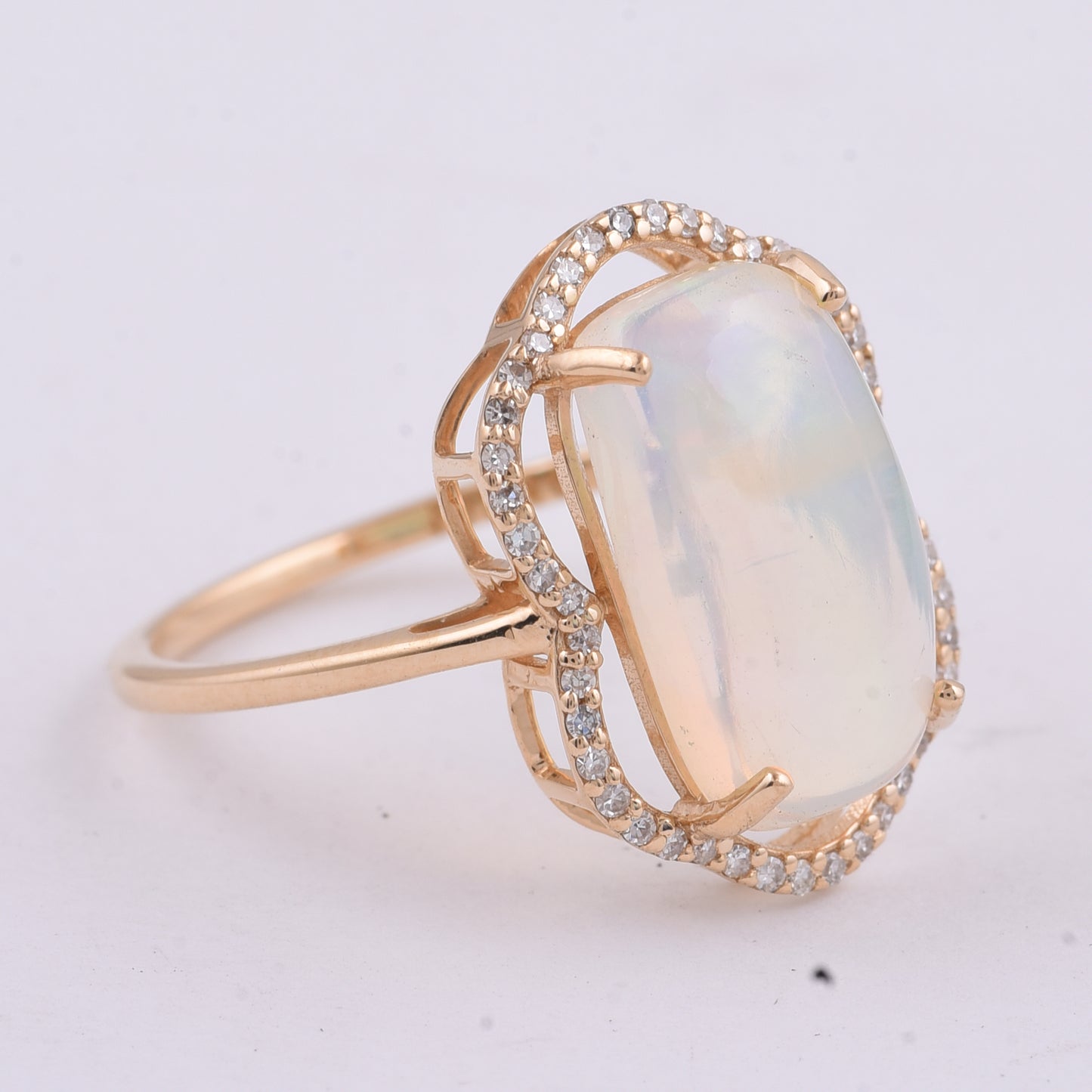 2.95 Ct Cushion Cabochon Cut Natural Opal 14K Gold Ring