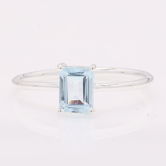1.22 Ct Octagon Blue Topaz 925 Silver Ring