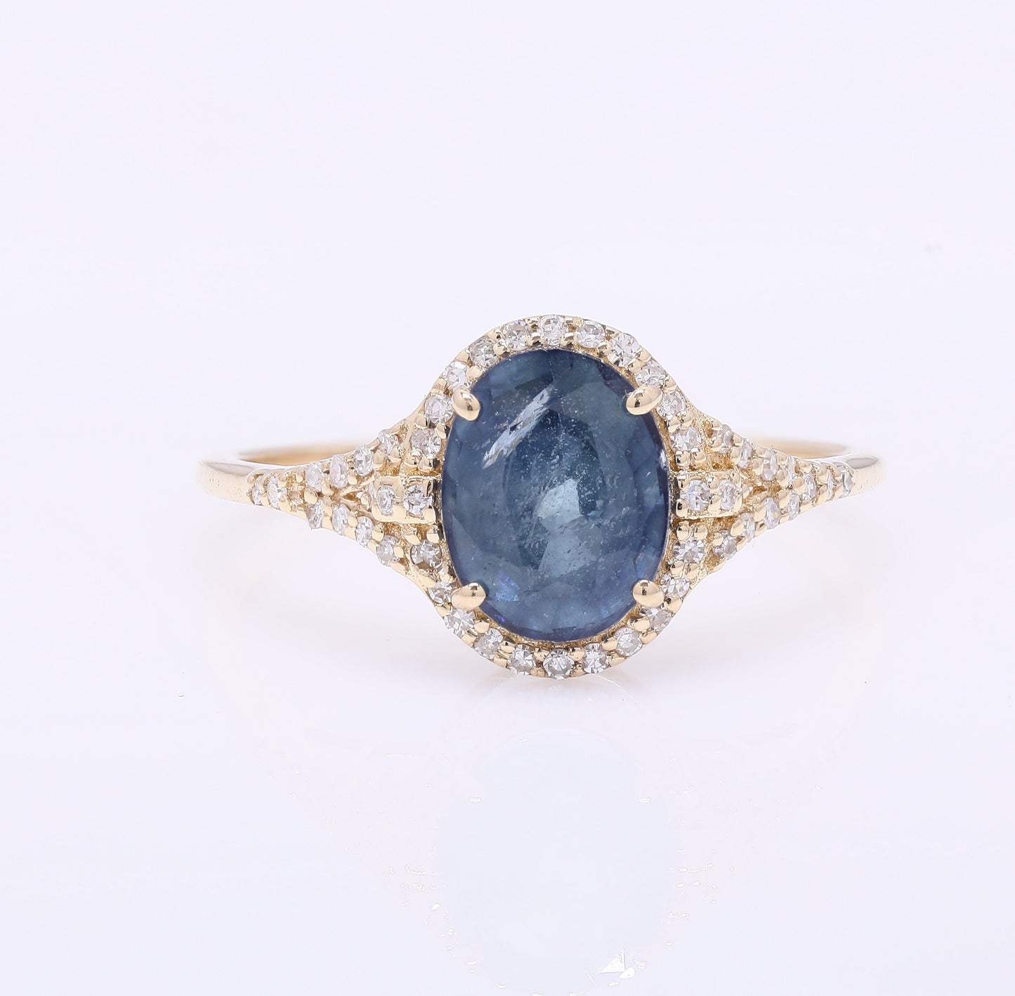 2.30 Ct Oval Mixed Cut Natural Sapphire 14K Gold Ring