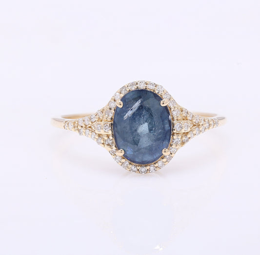 2.30 Ct Oval Mixed Cut Natural Sapphire 14K Gold Ring