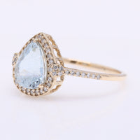 1.55 Ct Pear Mixed Cut Natural Aquamarine 14K Gold Ring