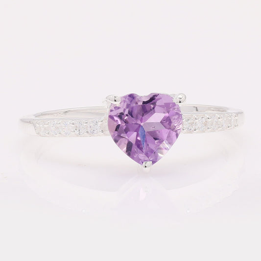 1.63 Ct Heart Amethyst 925 Silver Ring