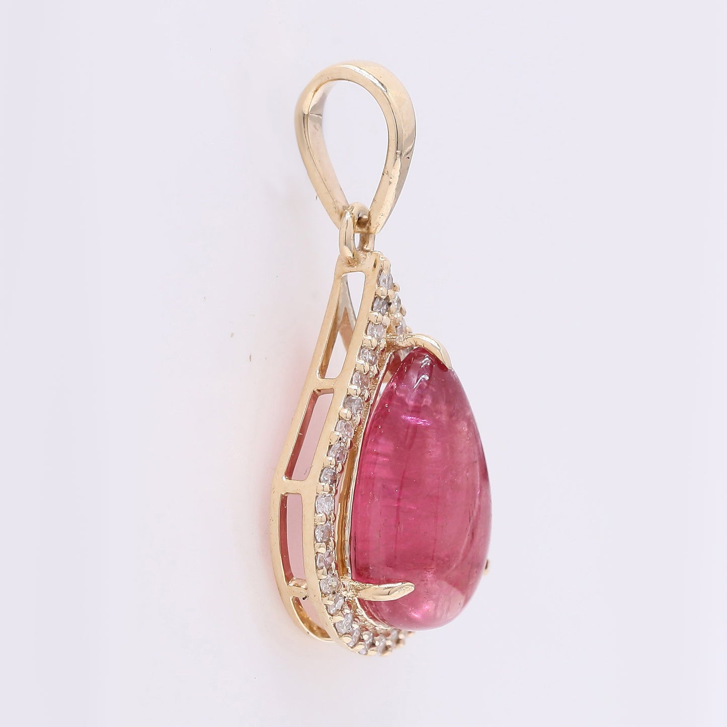 2.63 Ct Pear Cabochon Natural Tourmaline 14K Gold Pendant