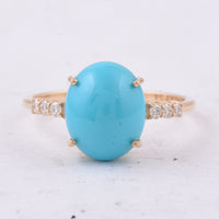3.17 Ct Oval Cabochon Cut Natural Turquoise 14K Gold Ring