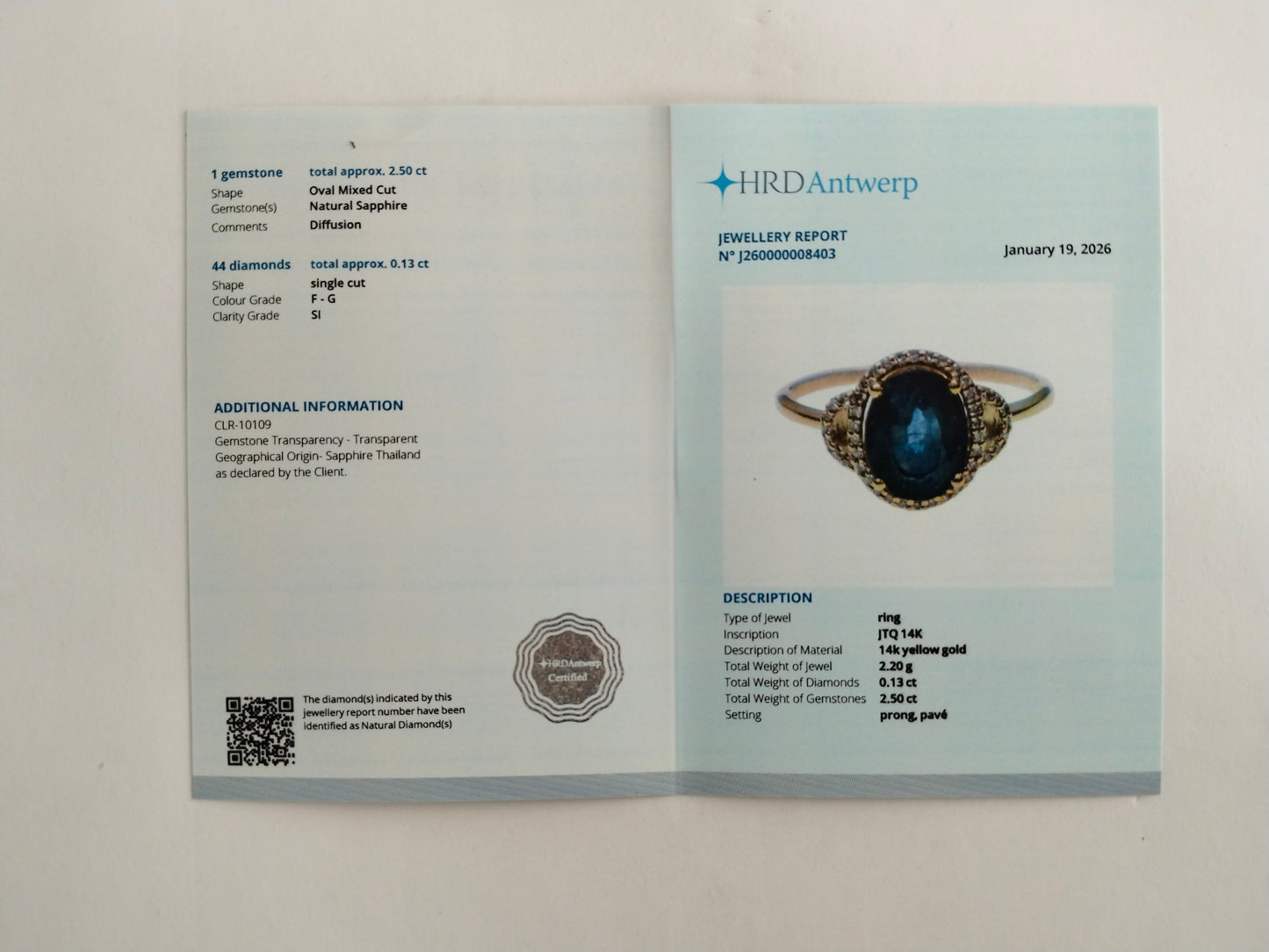 2.63 Ct Oval Mixed Cut Natural Sapphire 14K Gold Ring