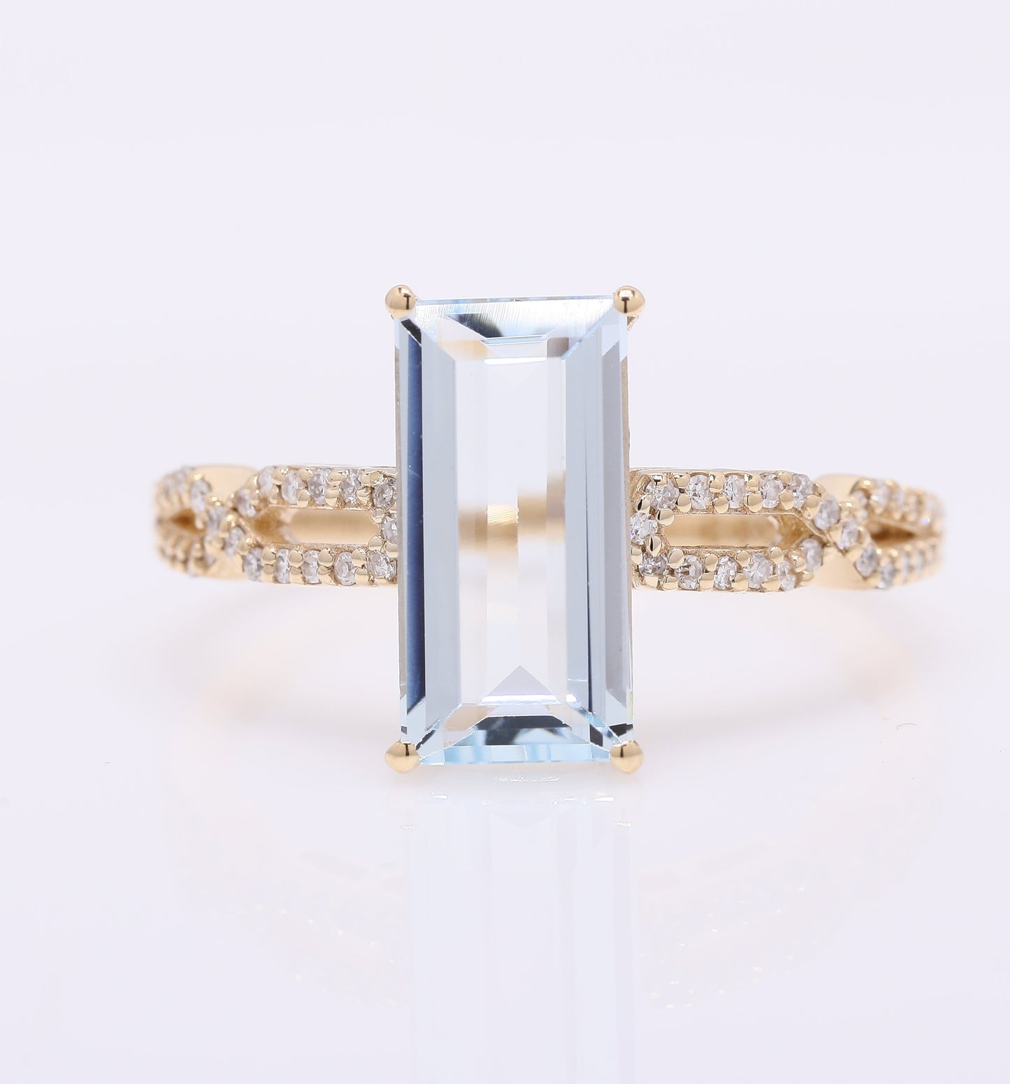 2.22 Ct Rectangle Step Cut Natural Aquamarine 14K Gold Ring