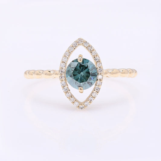 0.74 Ct Round Blue Diamond 14K Gold Ring