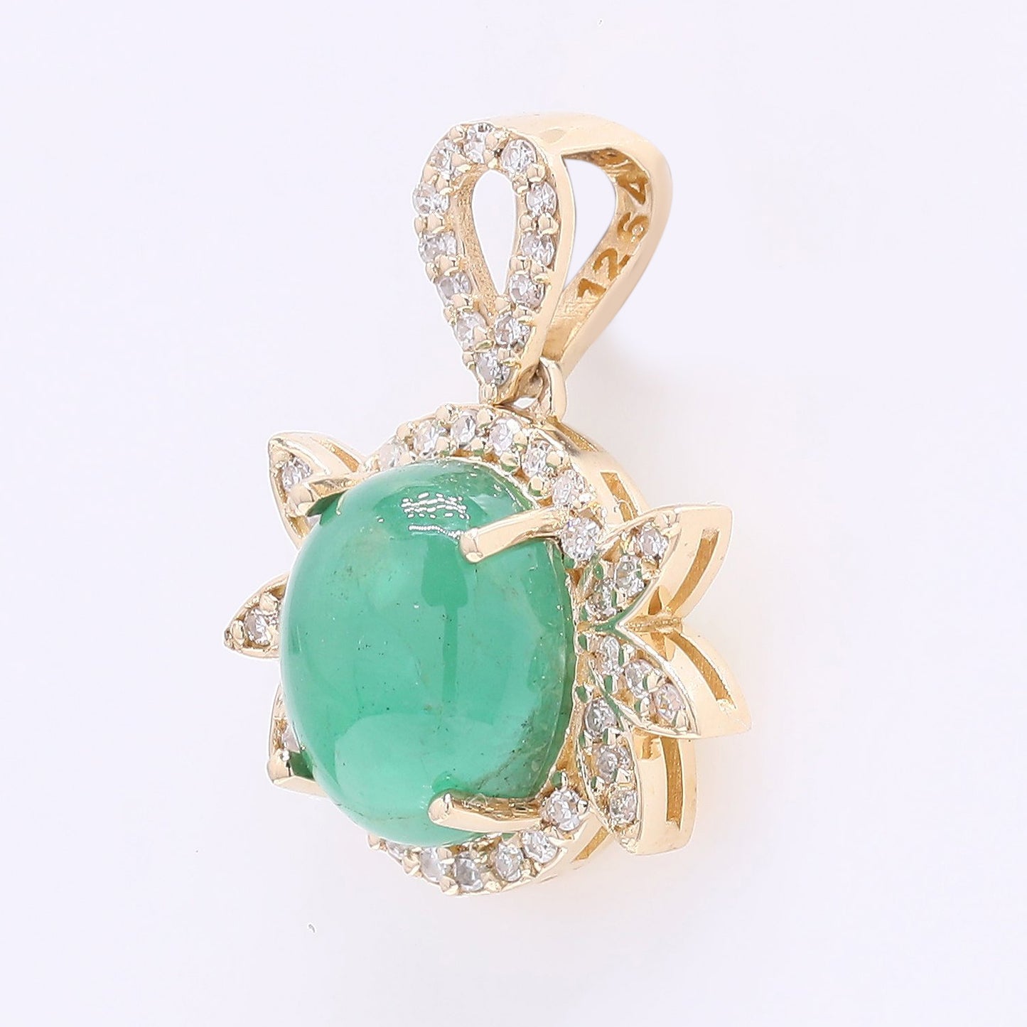 2.22 Ct Oval Cabochon Cut Natural Emerald 14K Gold Pendant