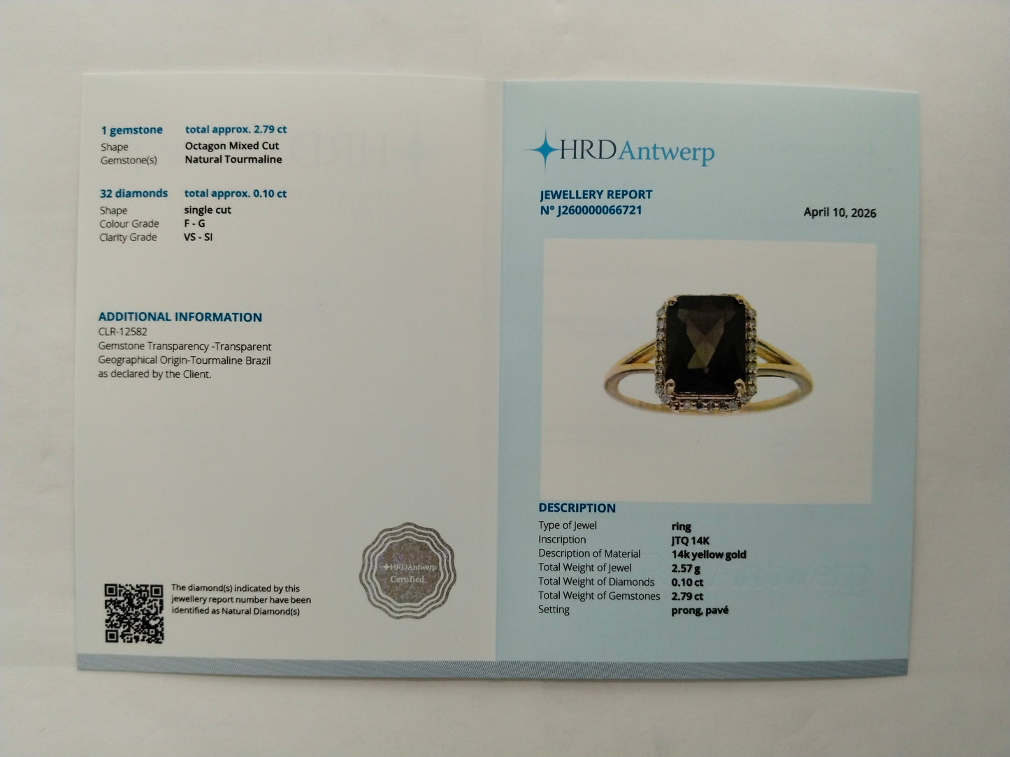 2.89 Ct Octagon Mixed Cut Natural Tourmaline 14K Gold Ring