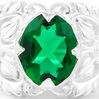 2.15 Ct Oval Created Emerald 925 Sterling Silver Ring