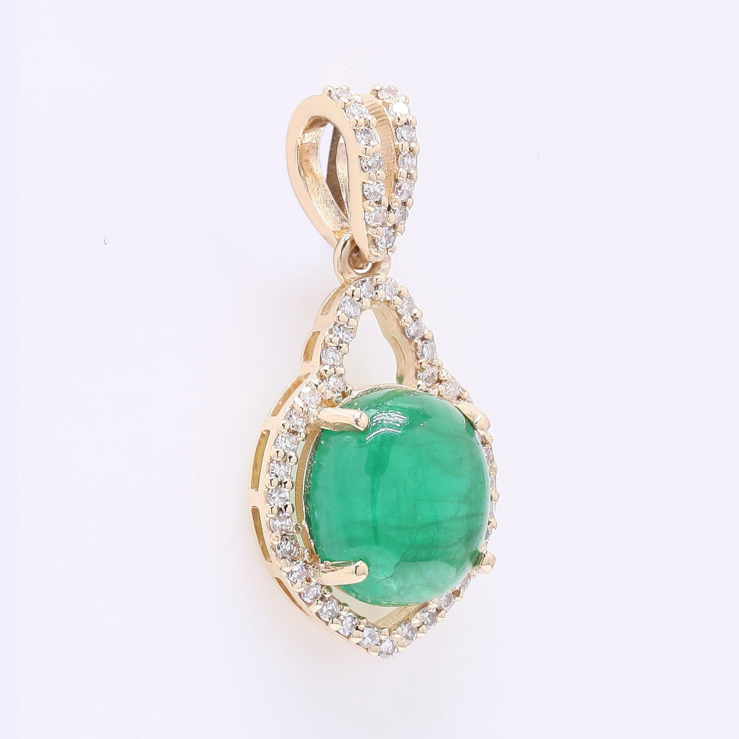 2.01 Ct Oval Cabochon Cut Natural Emerald 14K Gold Pendant