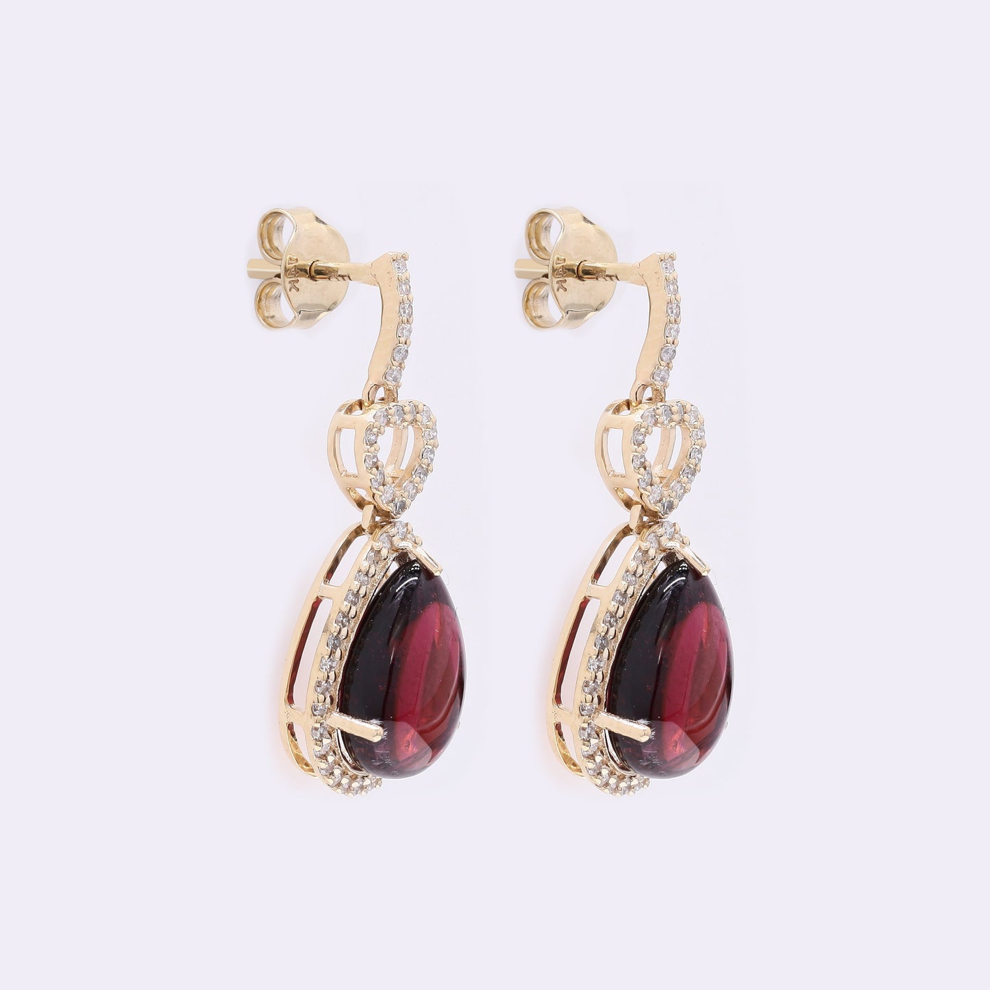 5.50 Ct Pear Cabochon Natural Rubellite 14K Gold Earrings