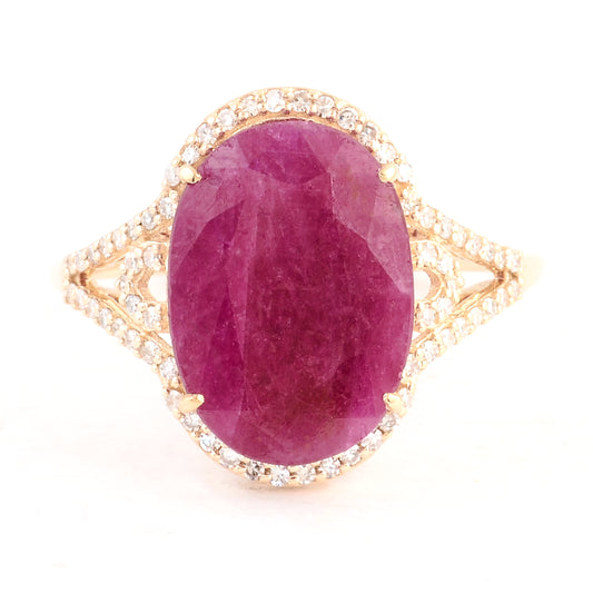 6.20 Ct Oval Mixed Cut Natural Corundum Ruby 14K Gold Ring