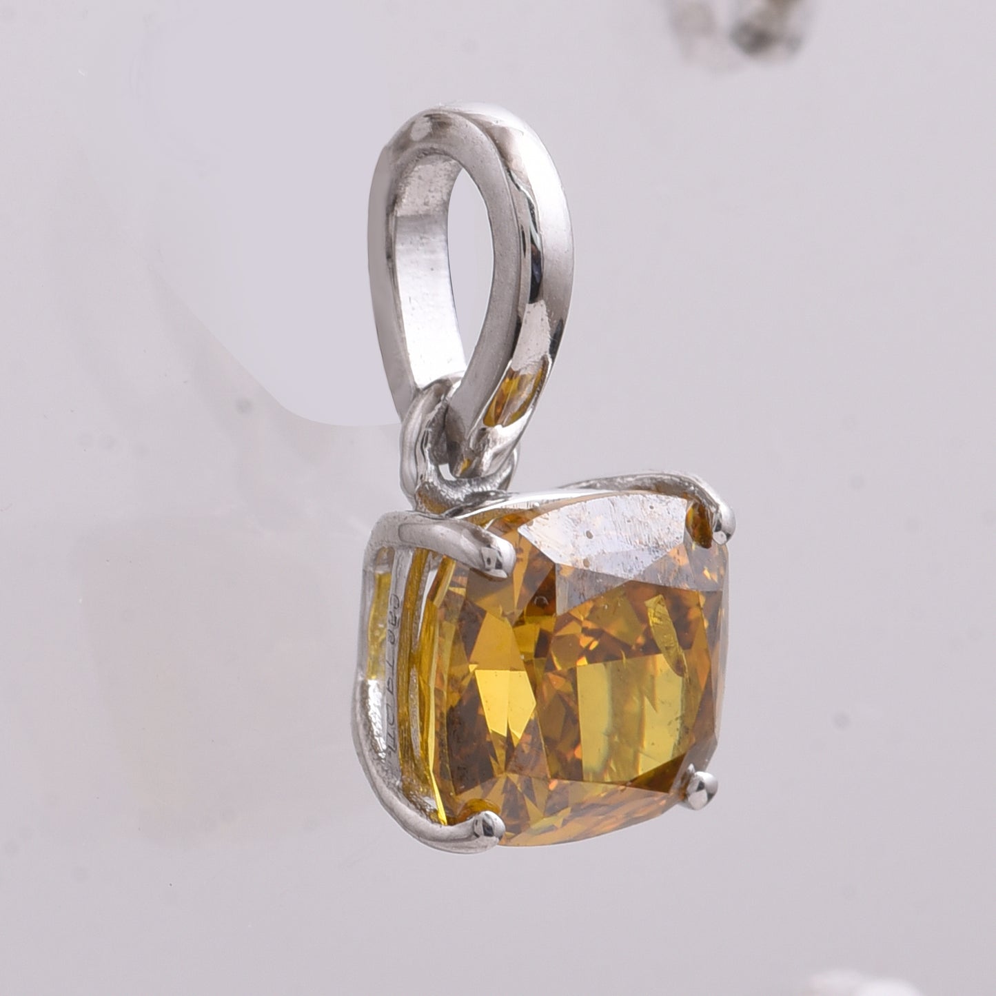 1.19 Ct Cushion Yellow Diamond 950 Platinum Pendant