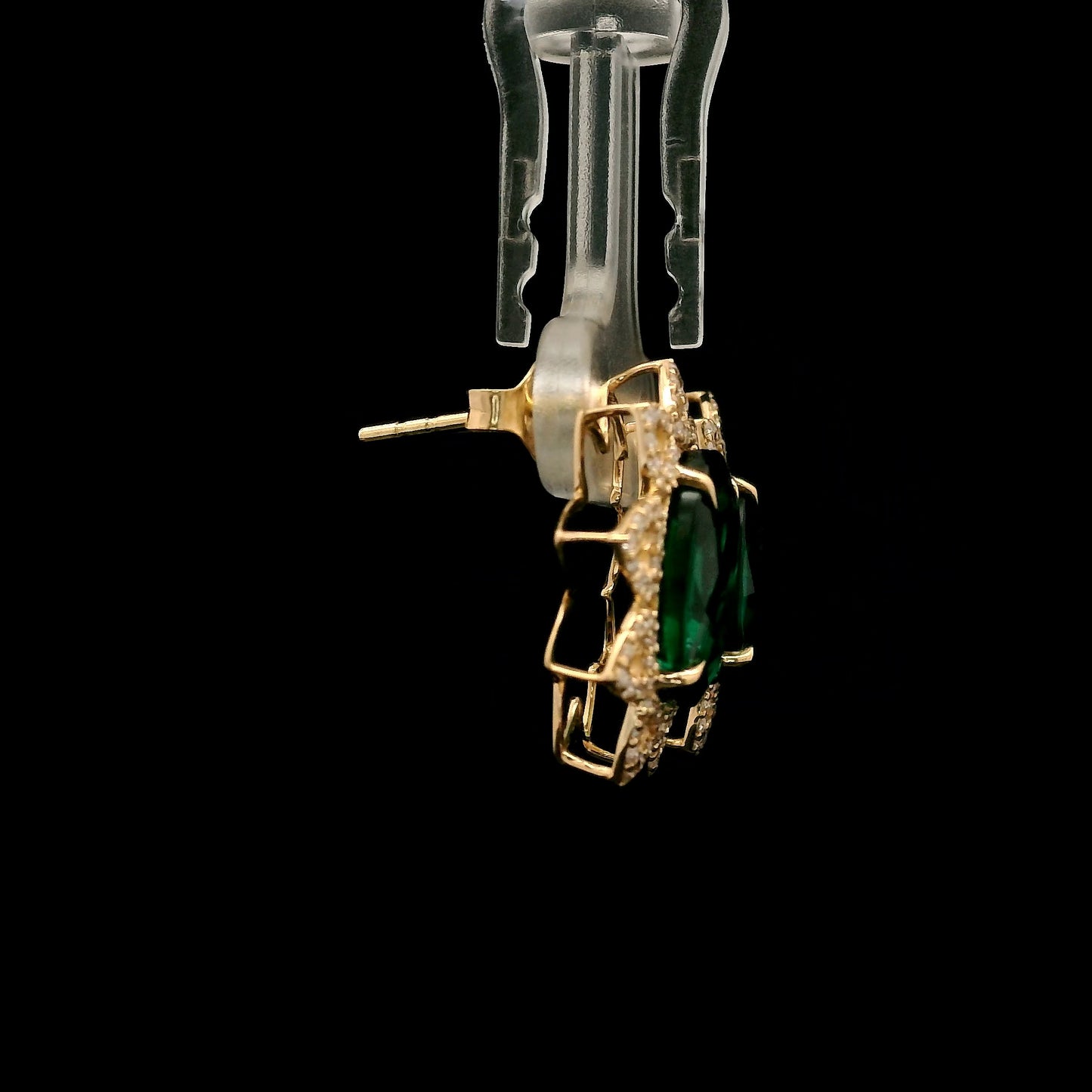 6.59 Ct Oval Mixed Cut Lab Grown Emerald 14K Gold Earrings