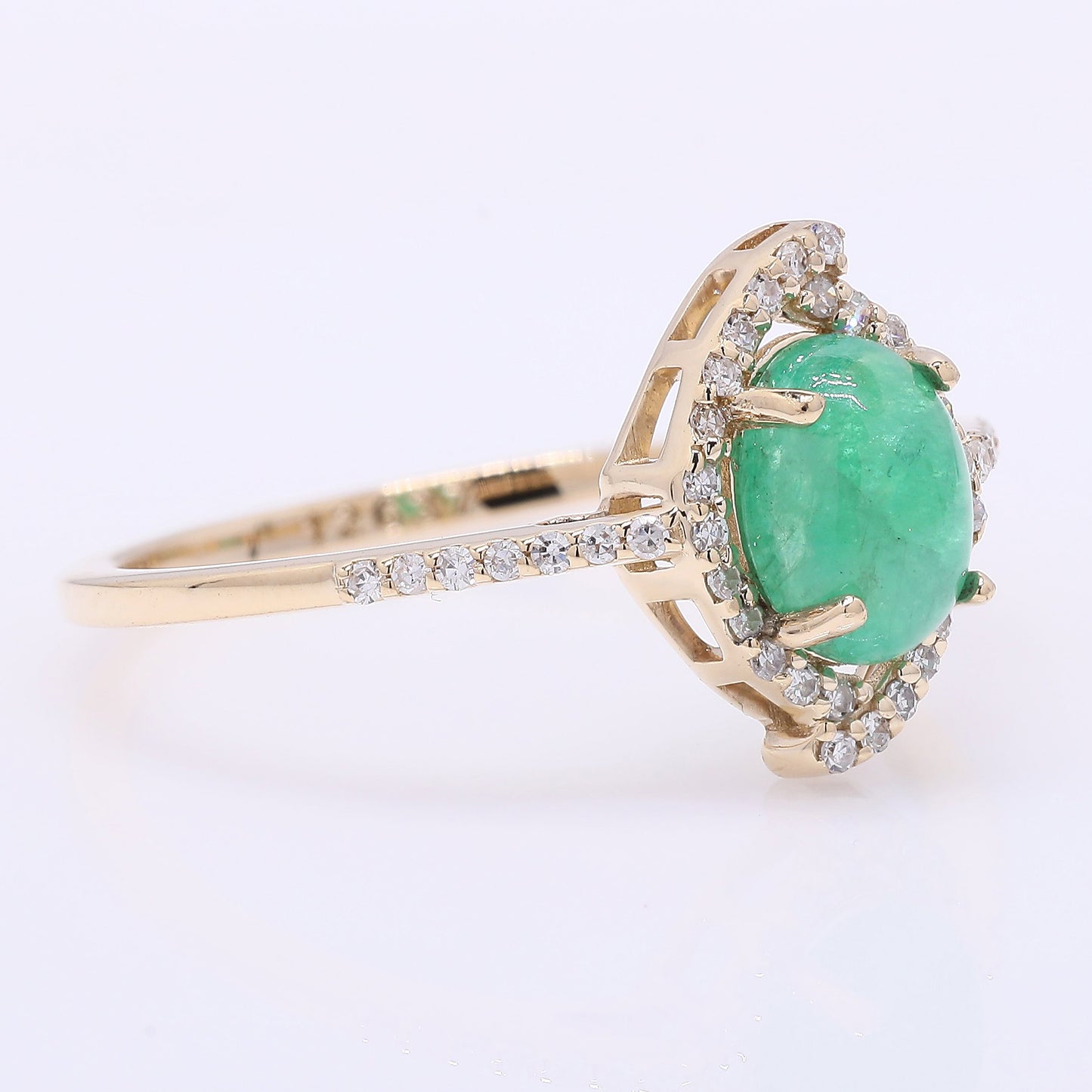 1.06 Ct Oval Cabochon Cut Natural Emerald 14K Gold Ring