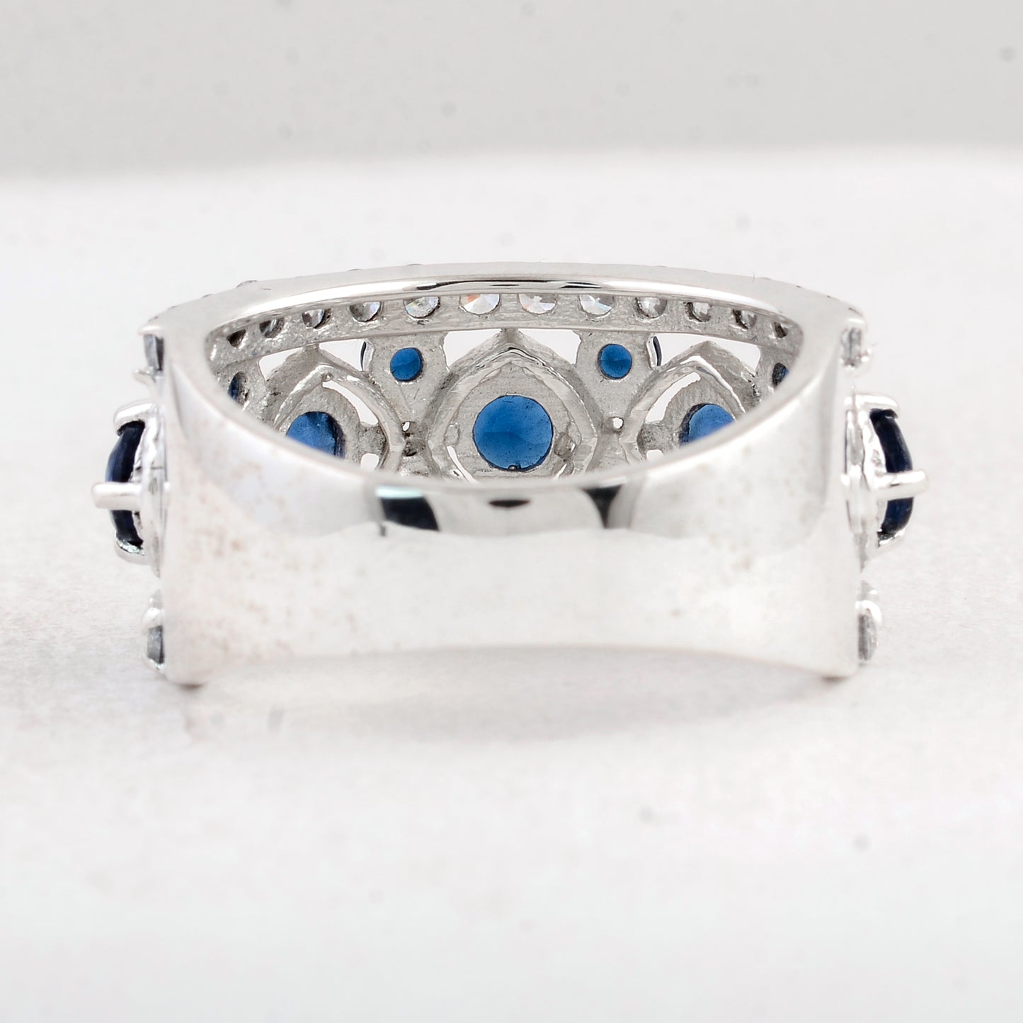 1.54 Ct Round Created Glass Sapphire 925 Sterling Silver Ring