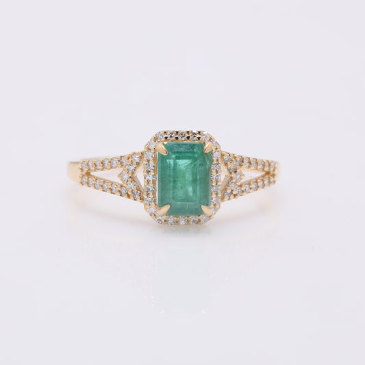 1.21 Ct Octagon Step Cut Natural Emerald 14K Gold Ring