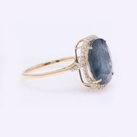 5.92 Ct Rectangular Cushion Mixed Cut Natural Corundum Sapphire 14K Gold Ring
