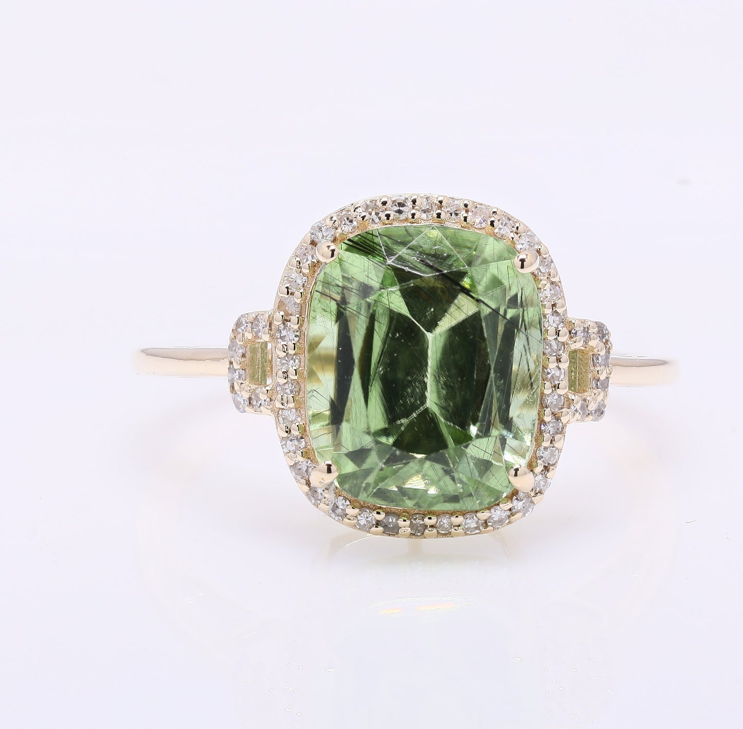 5.15 Ct Cushion Mixed Cut Natural Peridot 14K Gold Ring