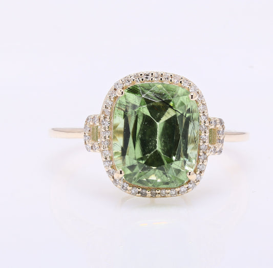 5.15 Ct Cushion Mixed Cut Natural Peridot 14K Gold Ring