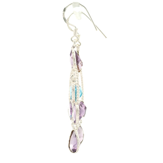 11.63 Ct Blue Topaz, Amethyst 925 Sterling Silver Earrings