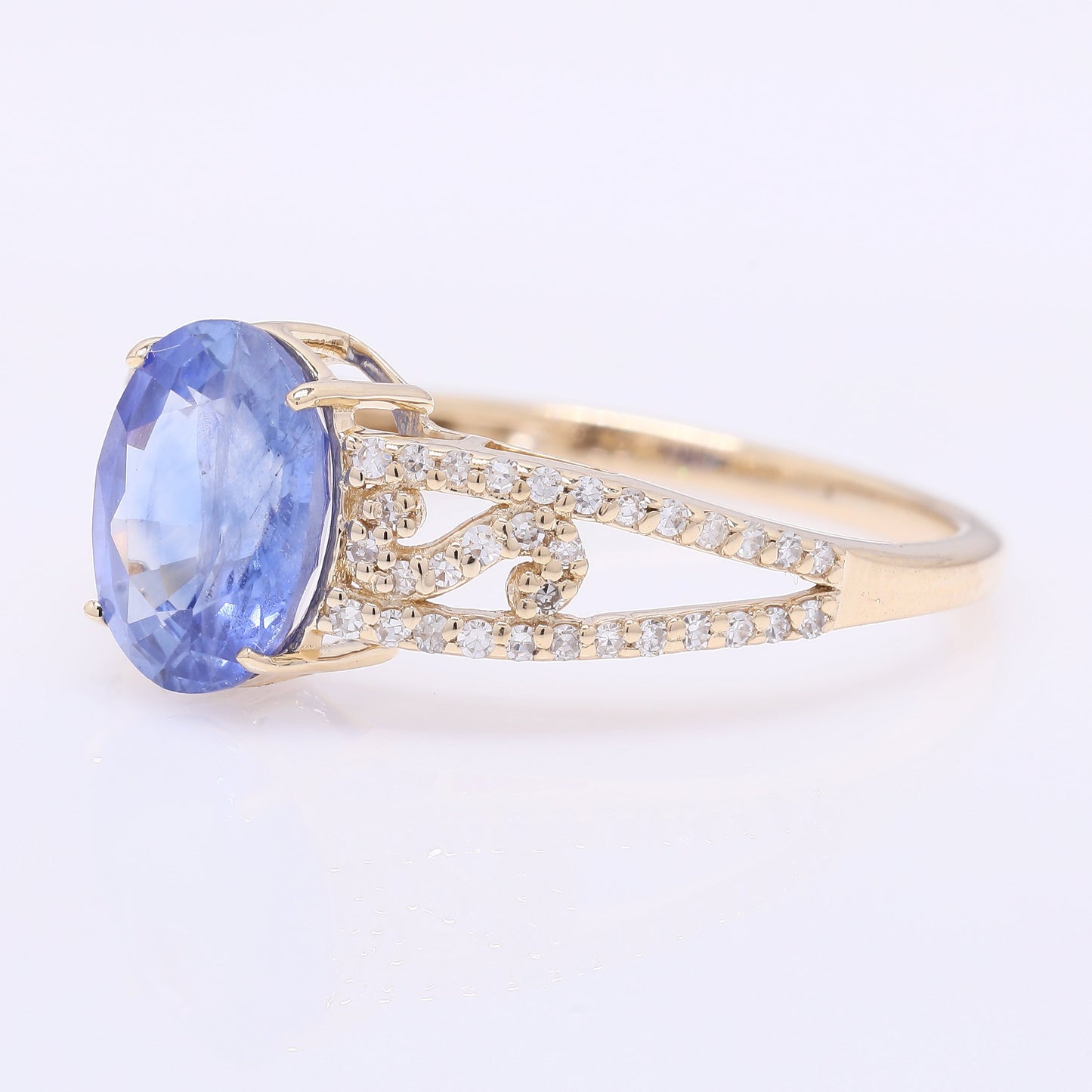 2.55 Ct Oval Mixed Cut Natural Sapphire 14K Gold Ring
